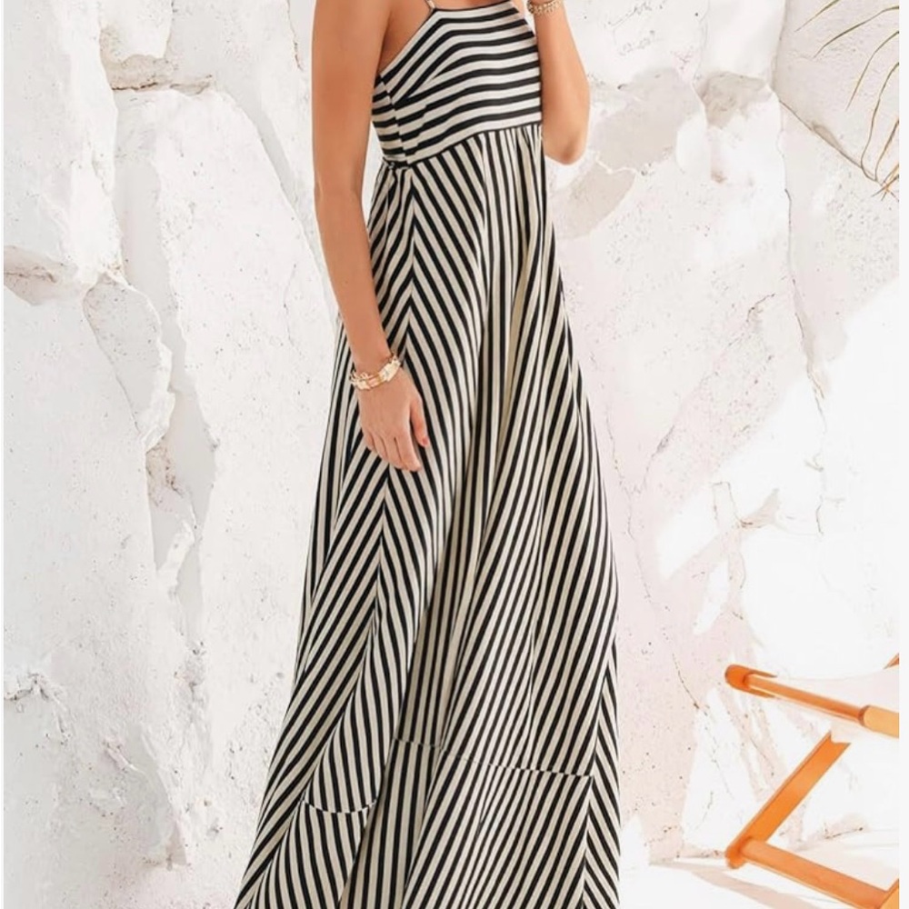 Cupshe Black and Cream Striped Maxi Dress